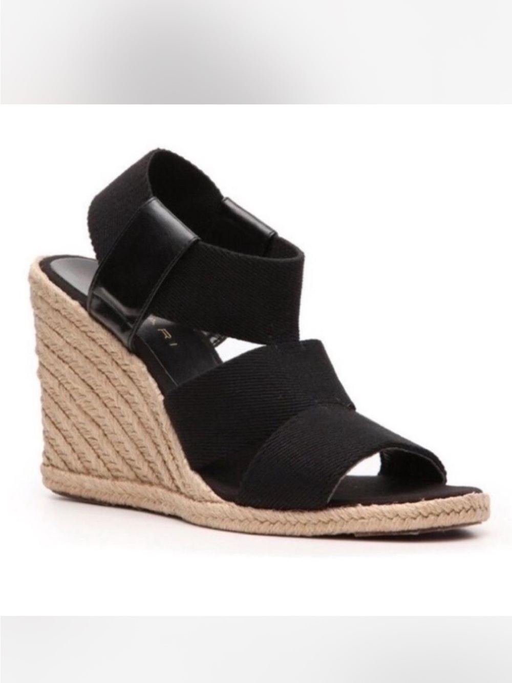 Elie Tahari Black and Natural Espadrille Wedge Sandal